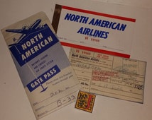 Vintage paper supplies ephemera 1953 North American Airlines ticket ...