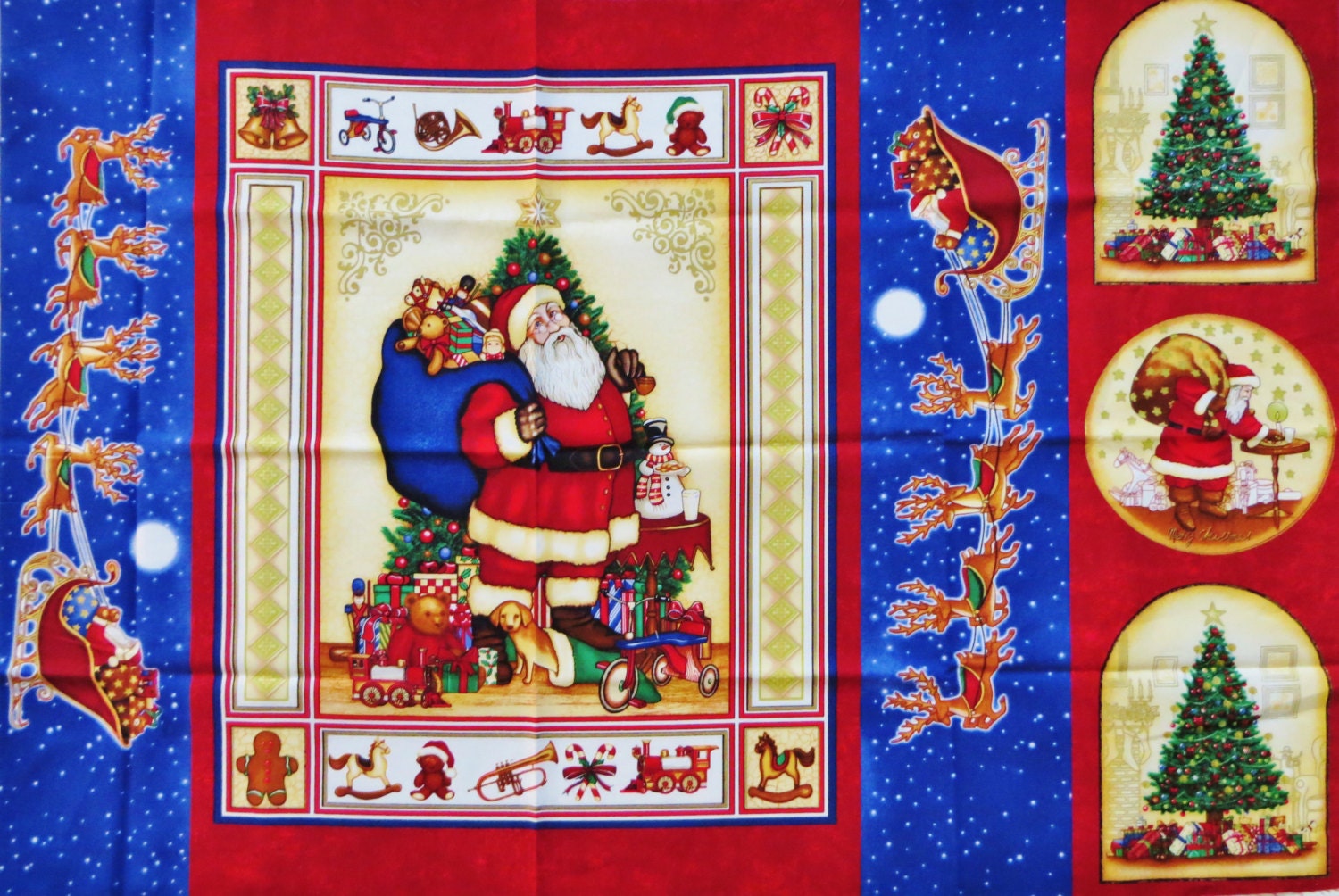 Christmas Fabric Craft Panel Santa and Reindeer Michael
