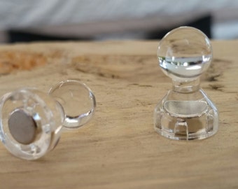 Six Clear push pin magnets, jewelry display, magnet board, super strong push pin magnet, refrigerator magnet, organizing, home office