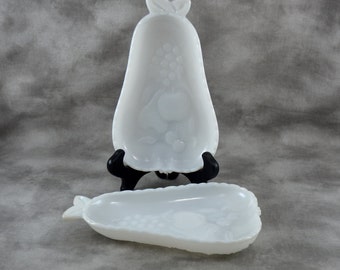 Set of 2 Hazel Atlas Milk Glass Pear Dishes