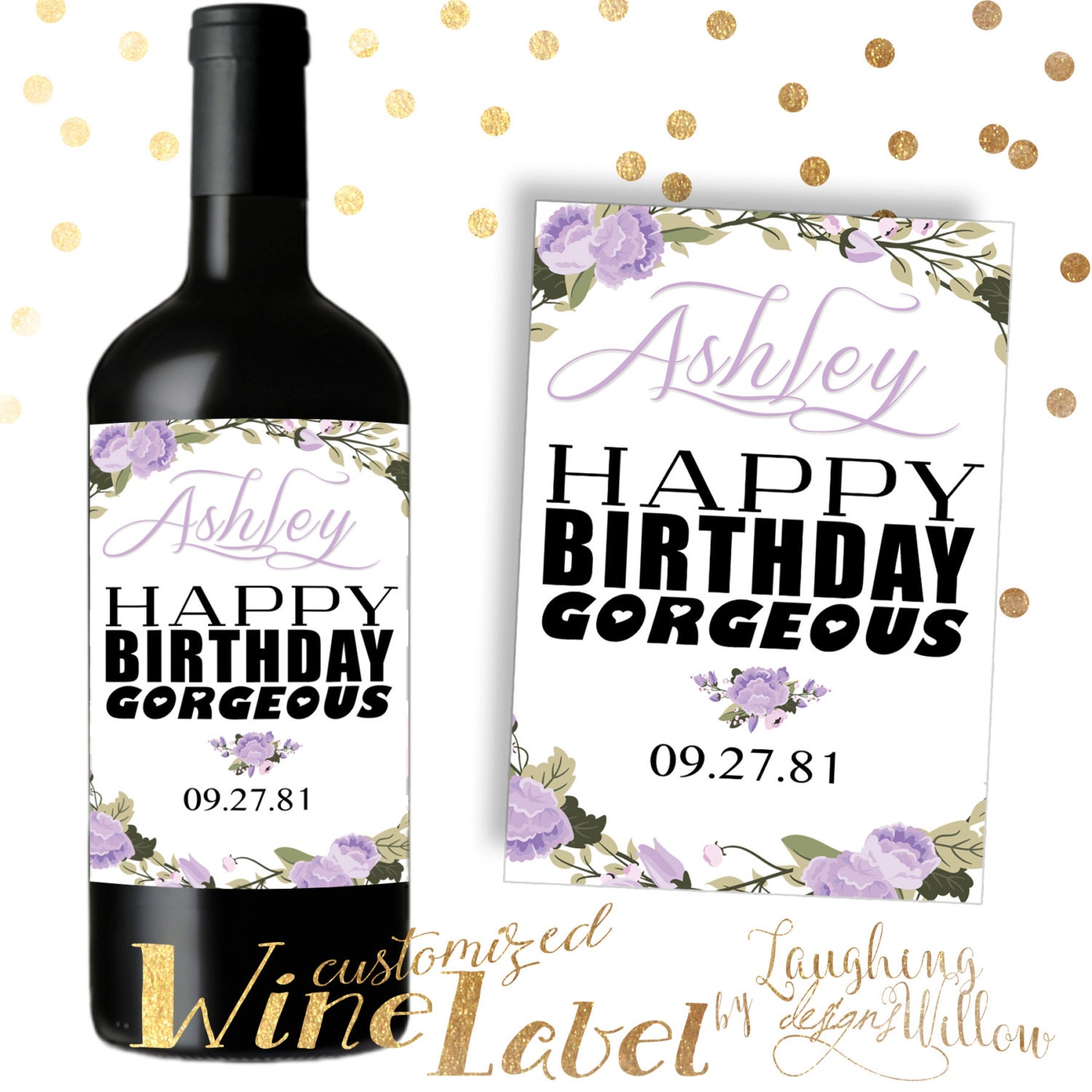 Happy Birthday Wine Label PRINTABLE by LaughingWillowDesign