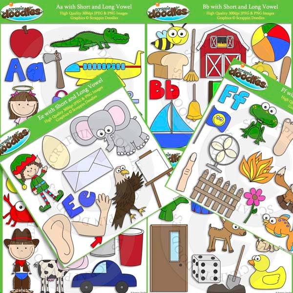 Aa to Zz Short and Long Vowel Clip Art / Line Art Mega Bundle