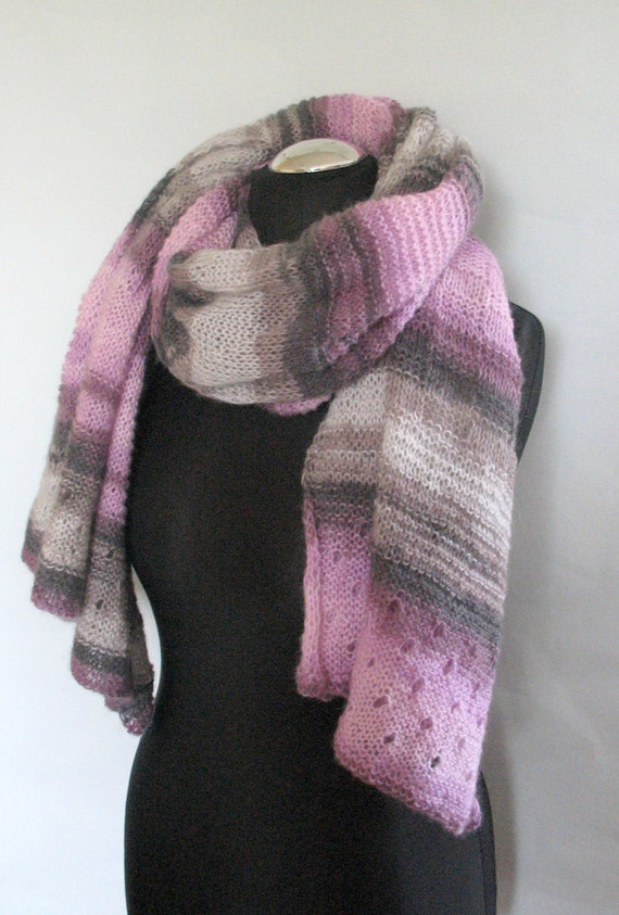 Scarf Jumbo Pink Gray Pastel Wool Mohair Acrylic