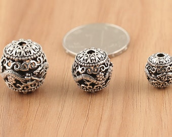 925 sterling silver mala beads, antique silver beads,dragon beads, Dragon Ball, bracelet diy, big beads, hill tribe silver beads