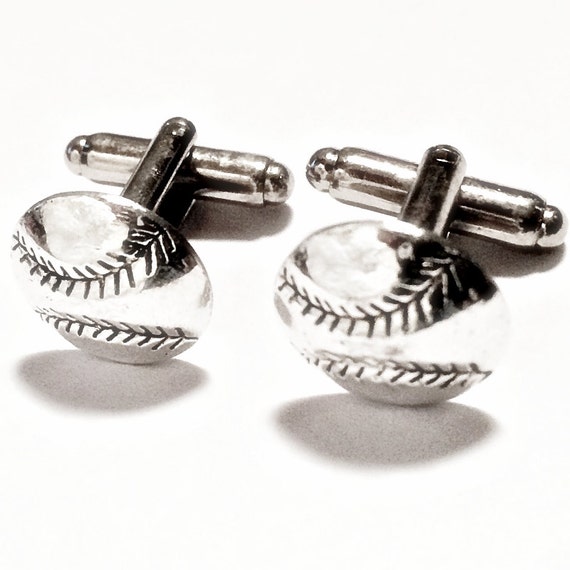 Silver Baseball Cufflinks Men's Handcrafted Sports Ball