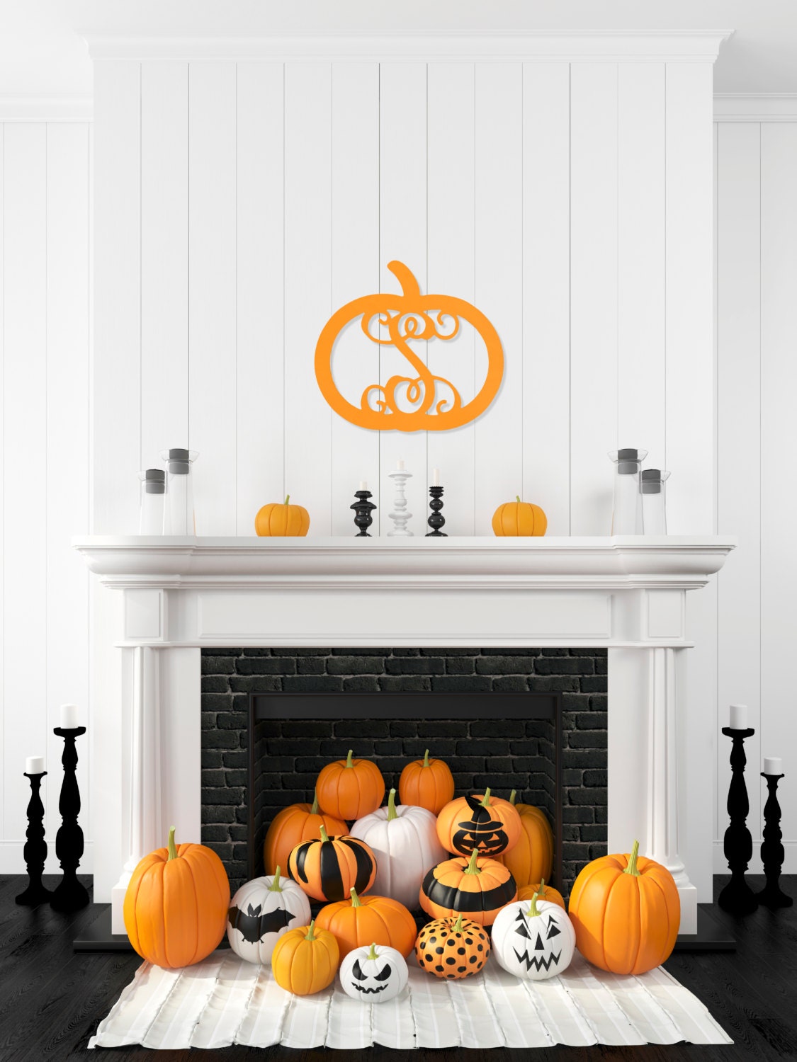 Halloween Wood Monogram Pumpkin Wall Decor Door Hangar