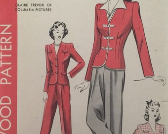 Vintage Sewing Pattern 40s Hollywood Pattern #964 Jacket and Slacks featuring Claire Trevor ©1942