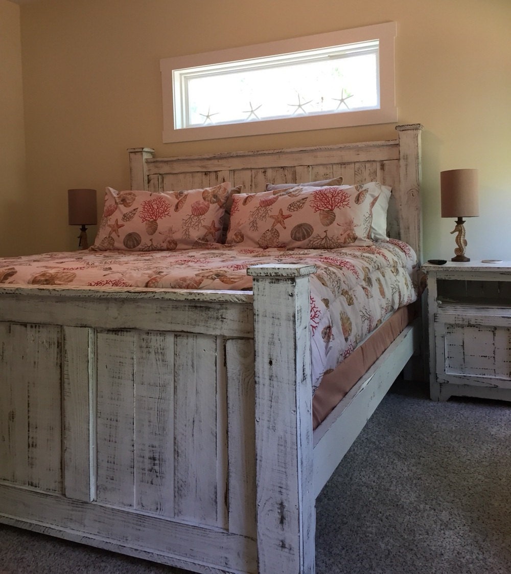 Reclaimed wood bedroom set QUEEN size bed dresser and night