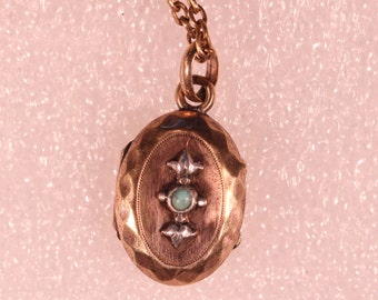 Antique Locket Gold Tone Locket Turquoise Bead Small Locket French Victorian Jewelry