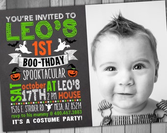 Halloween Birthday Invitation Photo Birthday Boy Birthday Girl Birthday Costume Party Chalkboard Birthday Halloween Invitation