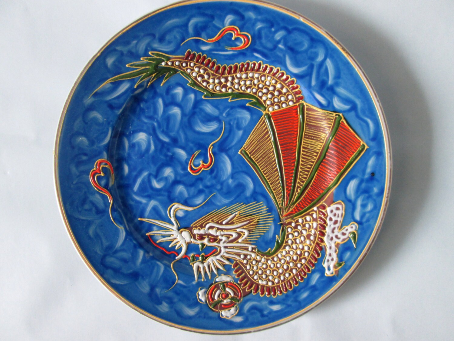 Vintage Japanese Dragon Plate / Blue Display Plate by LibertyKnits