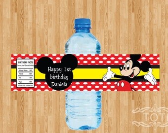 Personalized Mickey Mouse inspired Water bottle label