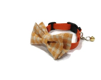 Orange Plaid Bow Tie Cat Collar - Halloween Cat Collar - Thanksgiving Cat Collar - Bow Tie Cat Collar-Plaid Cat Collar-Fall Cat Collar