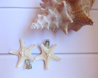 Starfish Hair Clips - Beach Wedding Hair Accessory - Small Starfish Hair Clips - Pearl Starfish Hair clips- Mermaid Hair - 2 clips