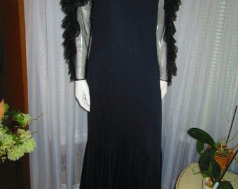 1970's Ladies Black Floor Length RUFFLED Sleeves by JOVANI