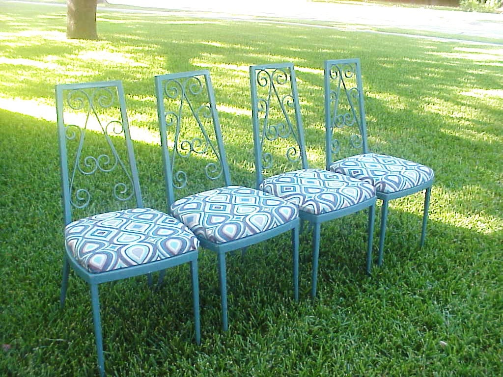 Mid Century Turquoise Ikat Metal Dining Chairs Set of 4 Haute Juice