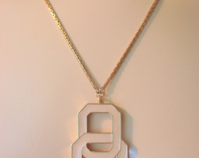 80s Modernist Monet Pendant Necklace / Designer Signed / Creamy White / Art Moderne / Jewelry / Jewellery