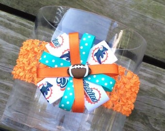 Miami Dolphins Headband Hair Bow Dolphins ribbon bow Miami Dolphins baby headband