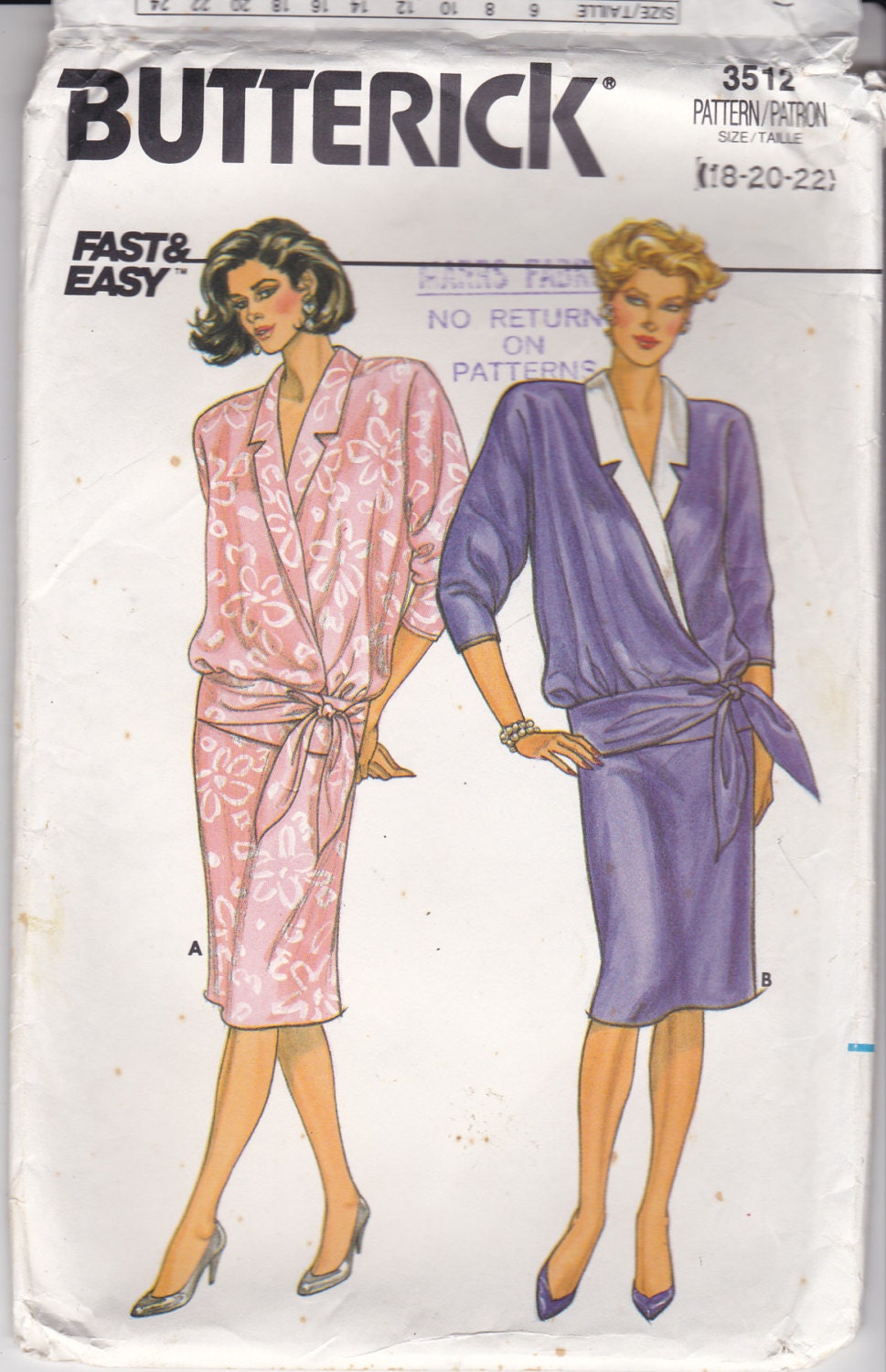 1980s Butterick Sewing Pattern No 3512 for Womens Top and