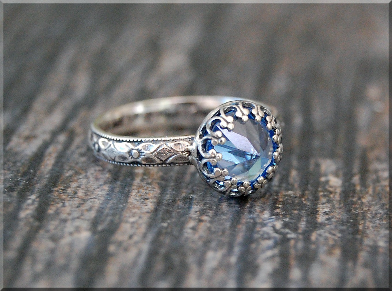 Aquamarine Ring March Birthstone Ring Crown Bezel Ring