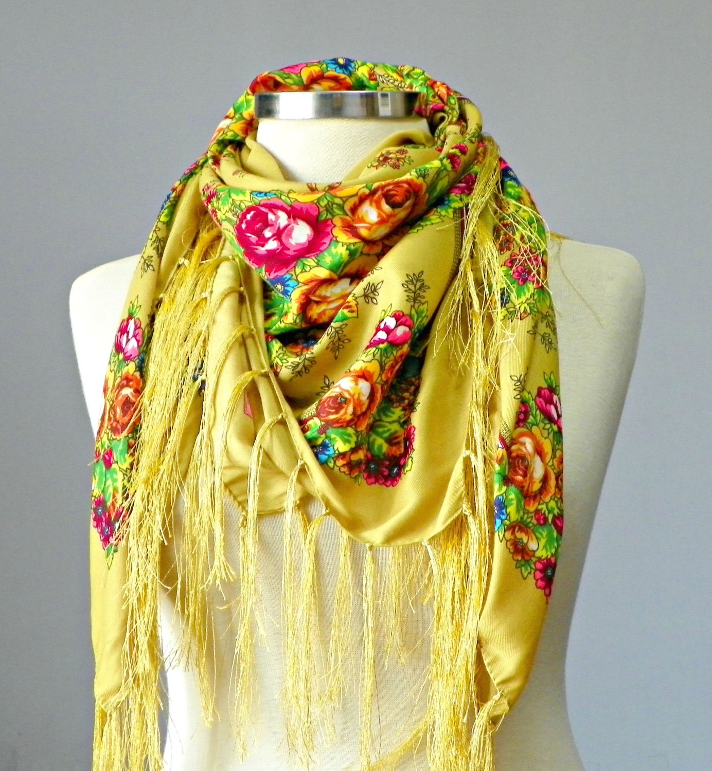 Scarf Russian shawl scarf square scarf flower by yarnisland