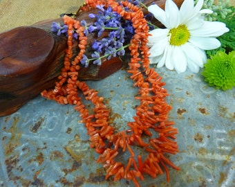 VINTAGE CORAL Natural Branch Double Strand Choker Necklace