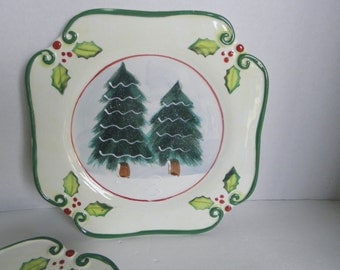 Set of 4 Winter Woods & Holly Holiday Dessert Salad Plates Ambiance Collections
