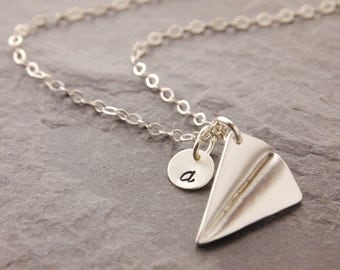 Silver Airplane Necklace, origami necklace, origami plane, paper airplane, silver plane, 3D charm, paper plane, sterling, N8