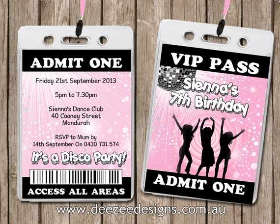 Disco VIP Lanyard Birthday Invitations x 10 Il_570xn