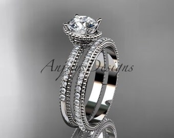 14kt white gold diamond unique engagement set, wedding ring ADER86S