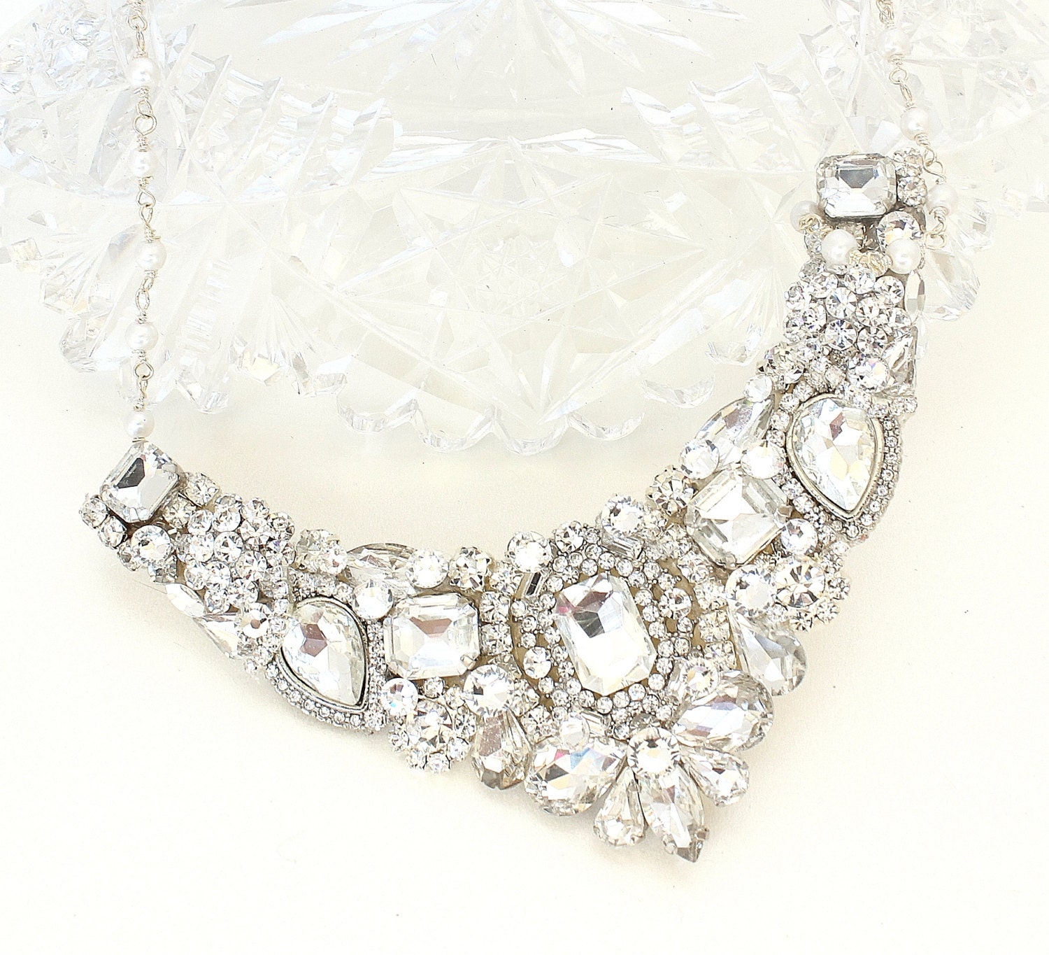 Bridal Statement Necklace Crystal Bridal Bib Rhinestone Bib 3395