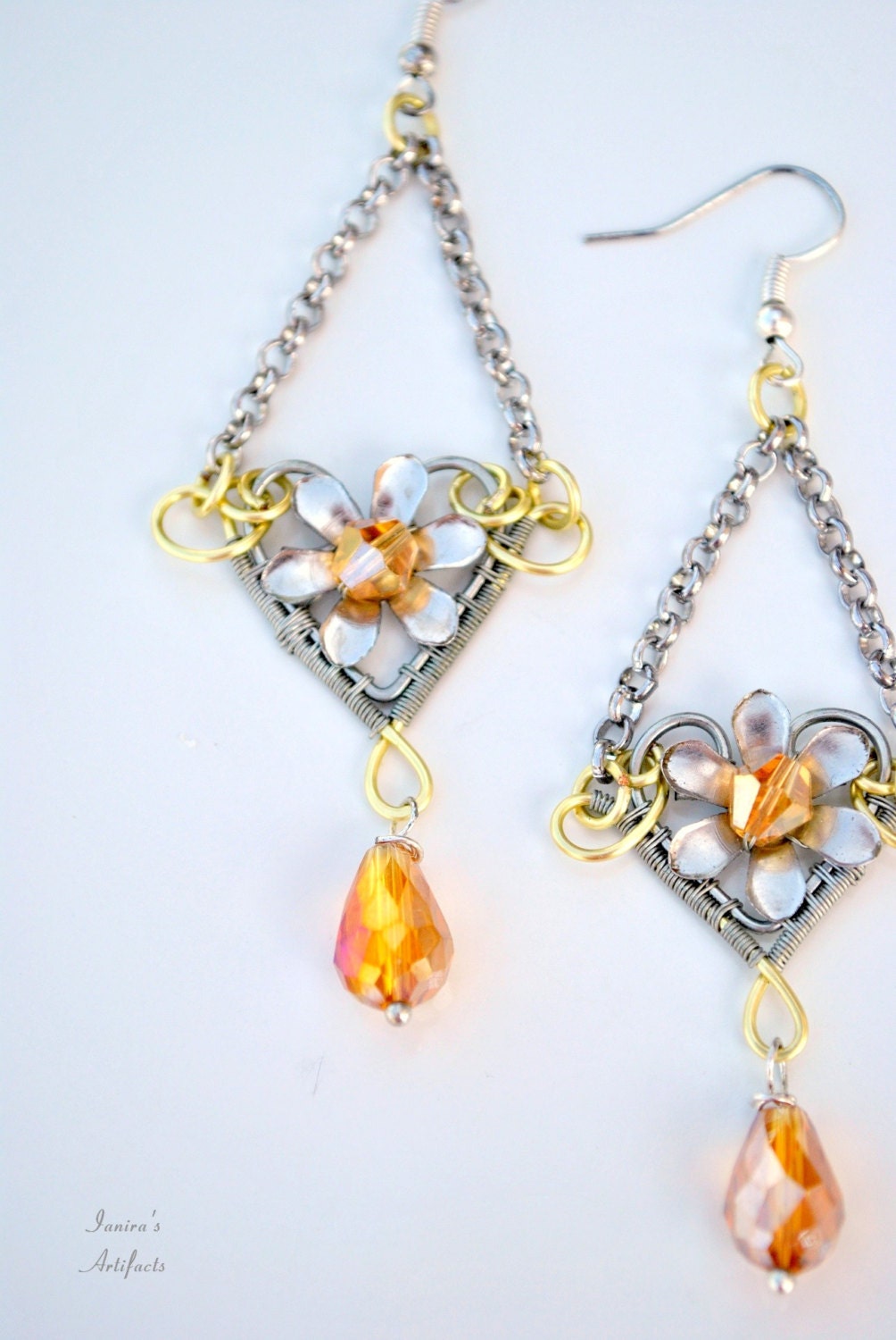 Chandelier earrings/Wire wrapped earrings/Orange by Ianira on Etsy