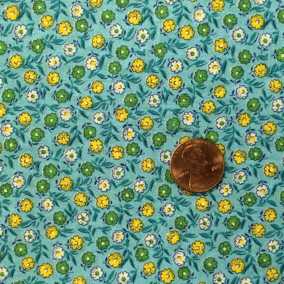 Vintage Blue Calico Cotton Fabric 2/3 Yard