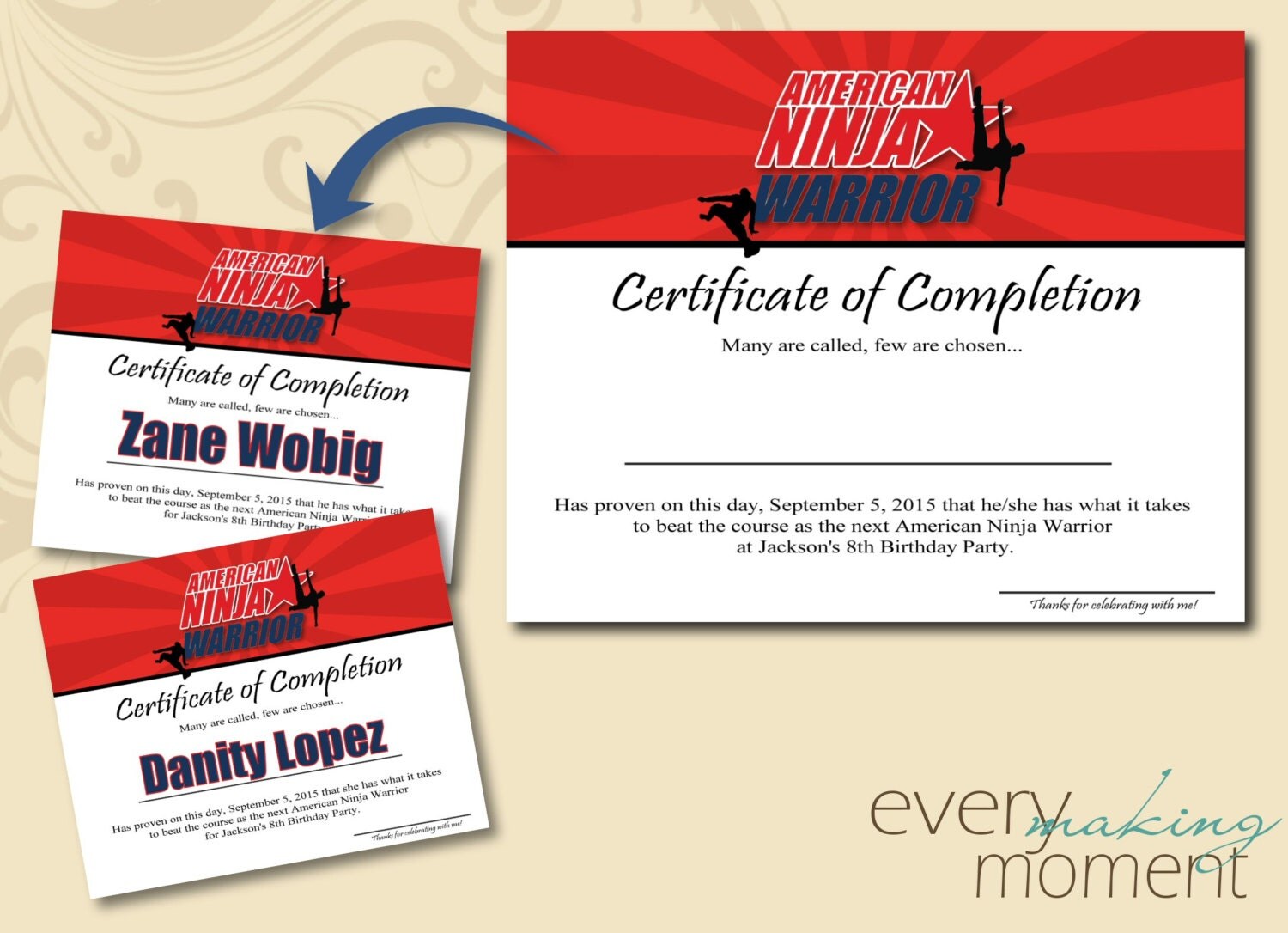 American Ninja Warrior Birthday Party Certificate of