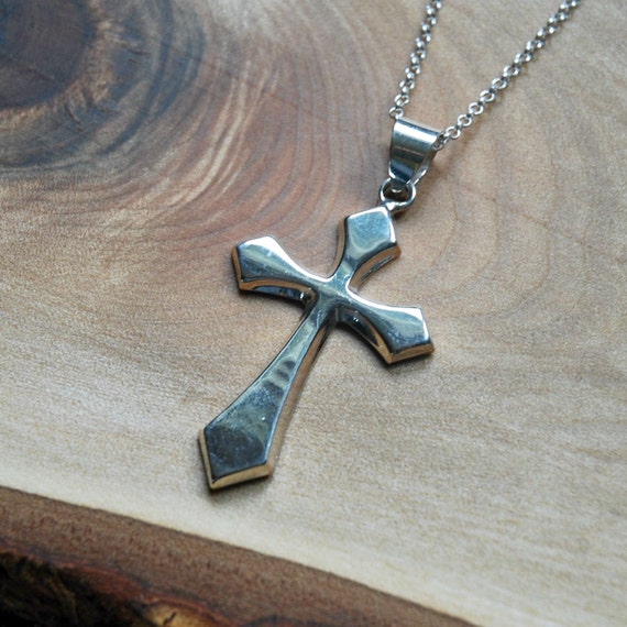 Sterling silver cross necklace gothic french by crashandduchess