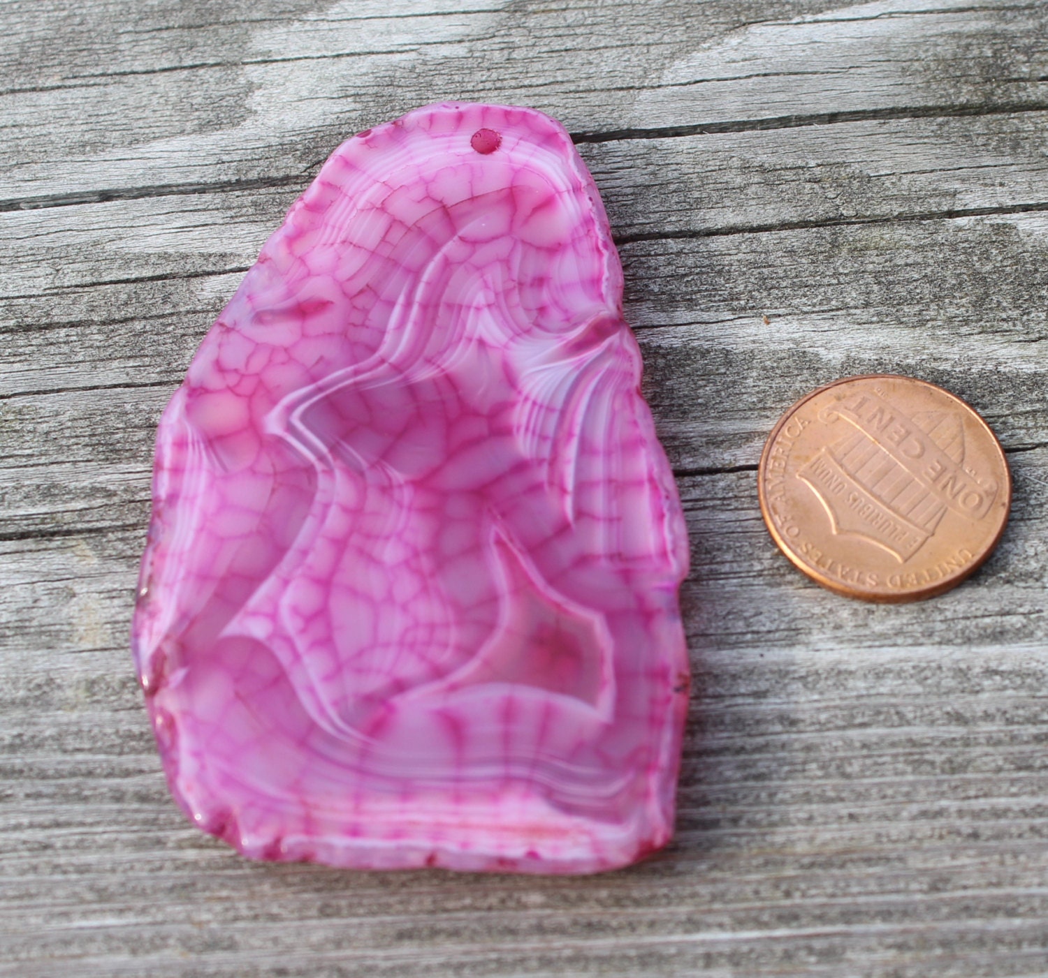 Pink Dragon Vein Agate Stone Slice Pendant J36 by jodysbeads