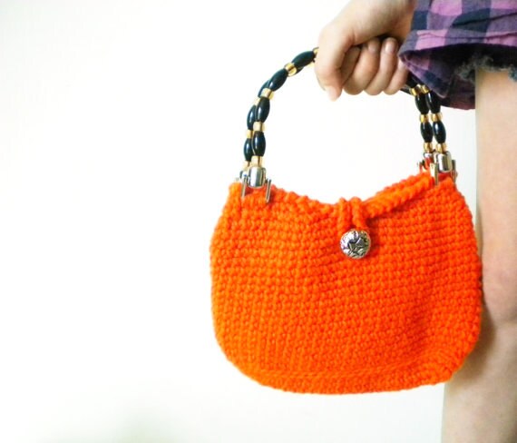 Items similar to Crochet Purse with Beaded Handles and Button - Autumn ...