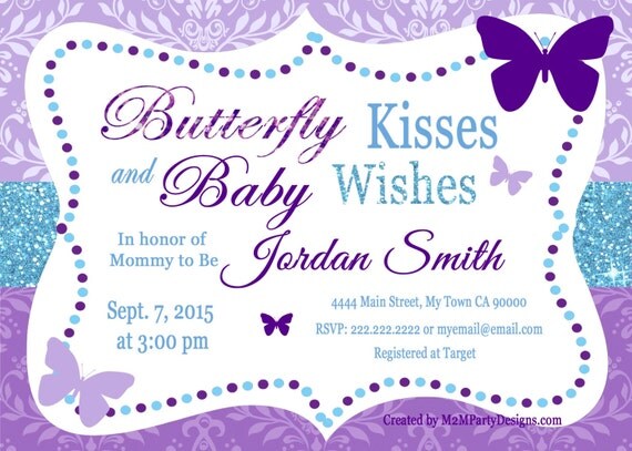 Butterfly Kisses and Baby Wishes Invitation for Baby Shower
