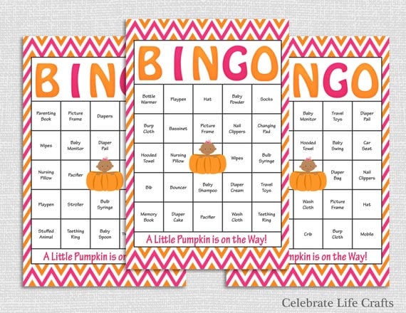 100 Pumpkin Baby Shower Bingo Cards Printable Baby Shower