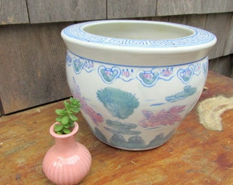 Vintage Blue and White Ceramic Planter by CapeCodLaurieDesigns