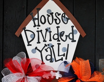 House Divided Door Hanger: Wooden Football Door Decoration, House Divided Wreath
