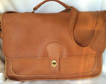 Vintage COACH NYC Briefcase Laptop Bag in British Tan Leather