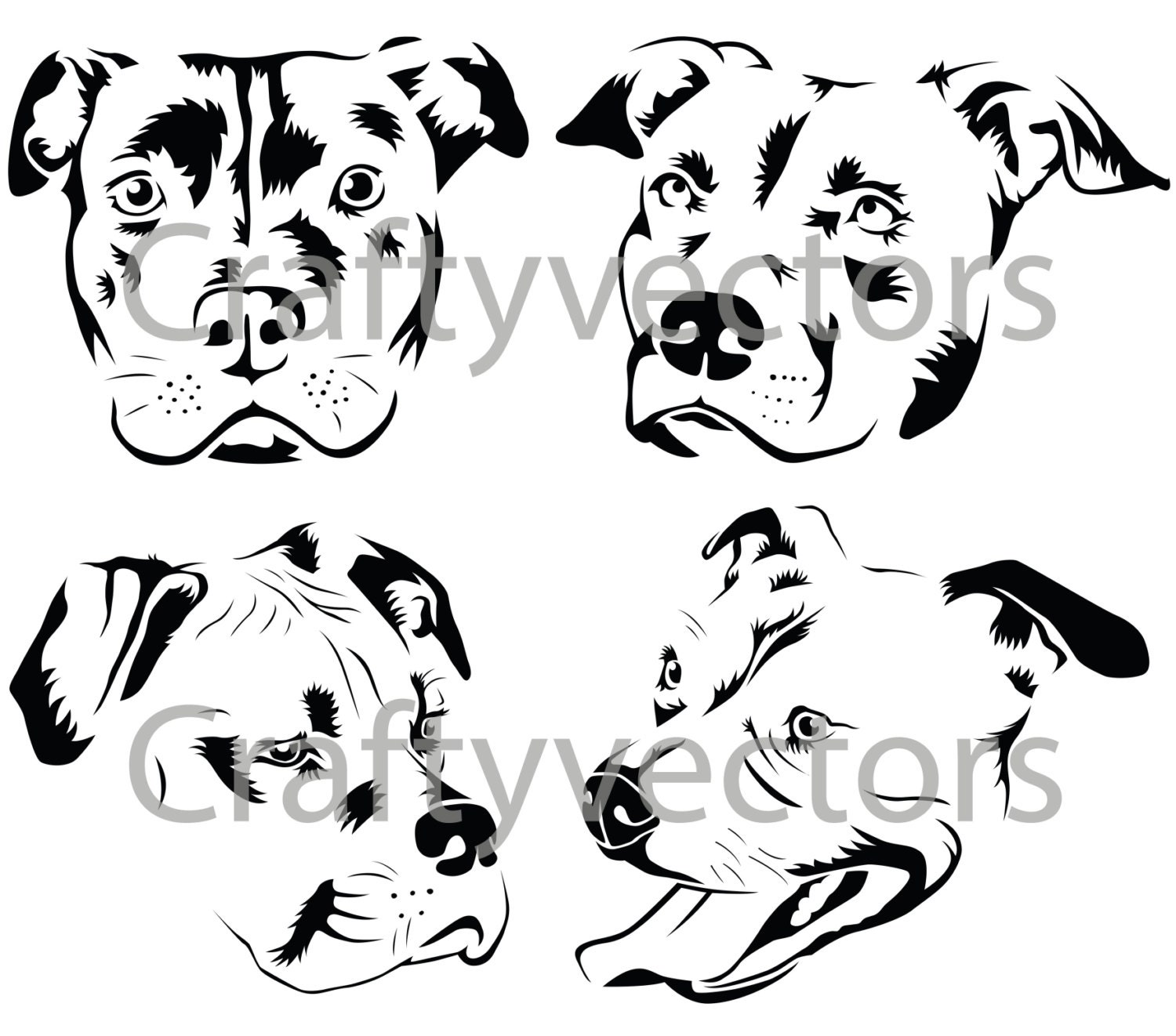 Pit Bull Portraits Vector File SVG