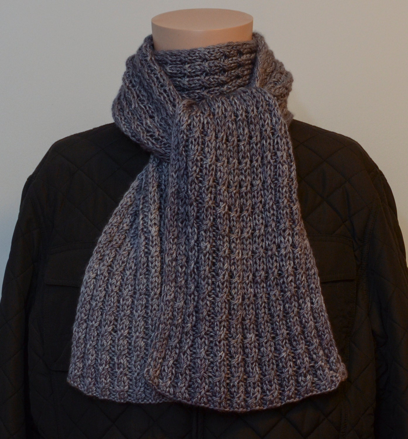 Hand Knit Scarf Charcoal Grey Cashmere Silk Cable Rib