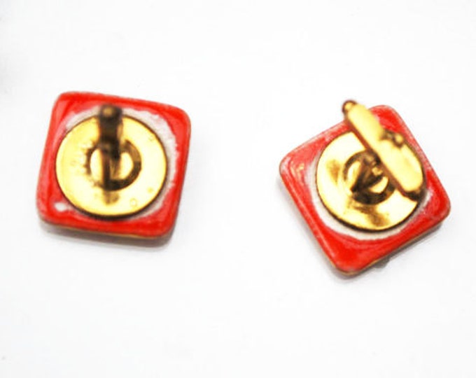 red gold Cuff Links - Red Marble Enamel Glass - Square cufflinks