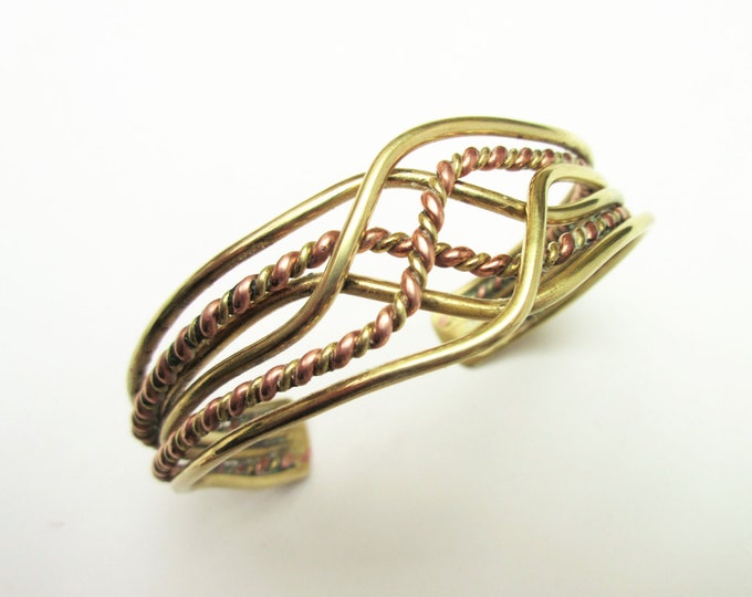 Brass Copper Bracelet - Braided cuff - mixed metal Bangle