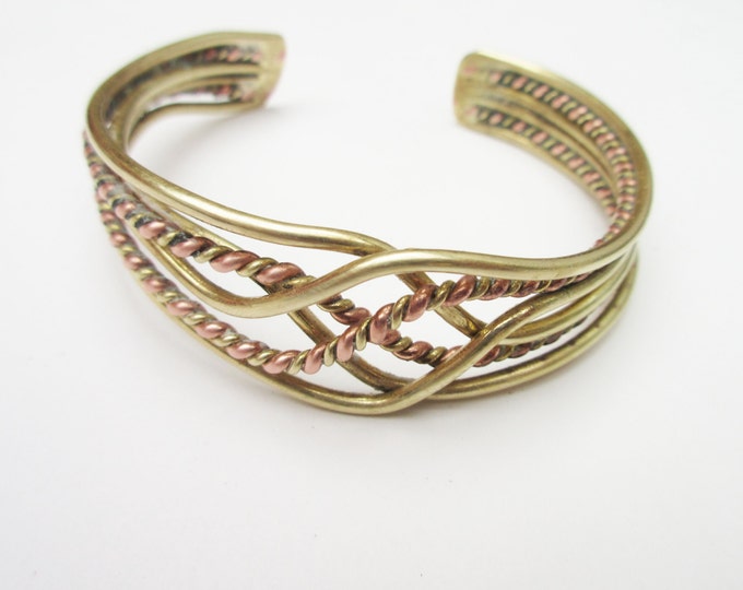 Brass Copper Bracelet - Braided cuff - mixed metal Bangle