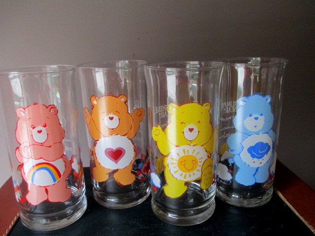 Vintage Care Bear Glasses Set of 4 1983 Cheer Bear / Sunshine