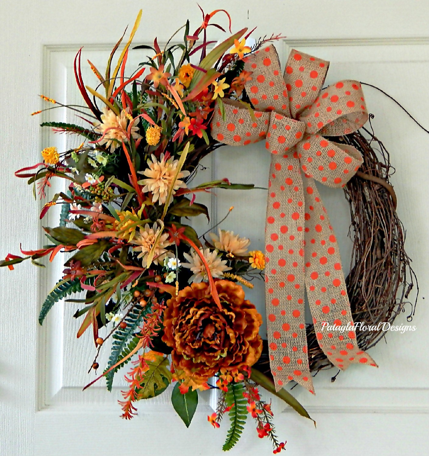 Fall Grapevine Wreath Burlap Wreath Rusty by PataylaFloralDesigns