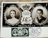 Remember Grace Kelly Our American Princess of Monaco. First Day Cover of Monaco Stamp Issued on Wedding Day, On Postcard of Royal Couple #61 Remember Grace Kelly Our American Princess of Monaco. First Day Cover of Monaco Stamp Issued on Wedding Day, On Postcard of Royal Couple #61